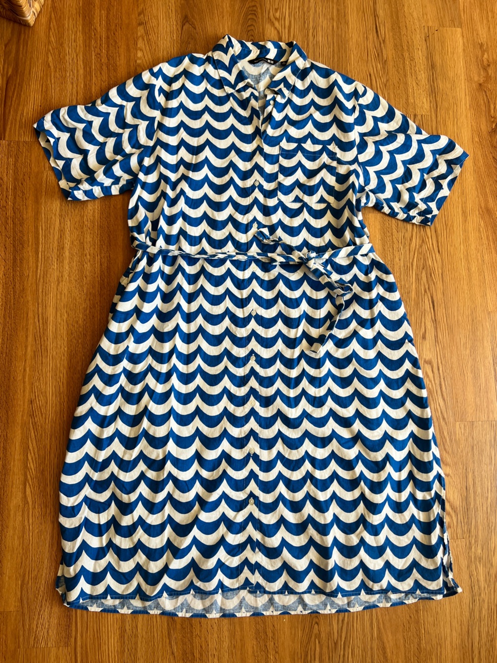Marimekko Uniqlo XL Blue Wave Print Shirt Dress - Picture 2 of 7